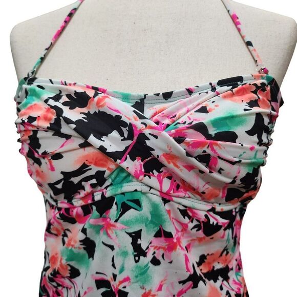 Hobie in Bloom Twist Bandeau Tankini Swim Top Wireless Size L Junior New - Picture 2 of 5